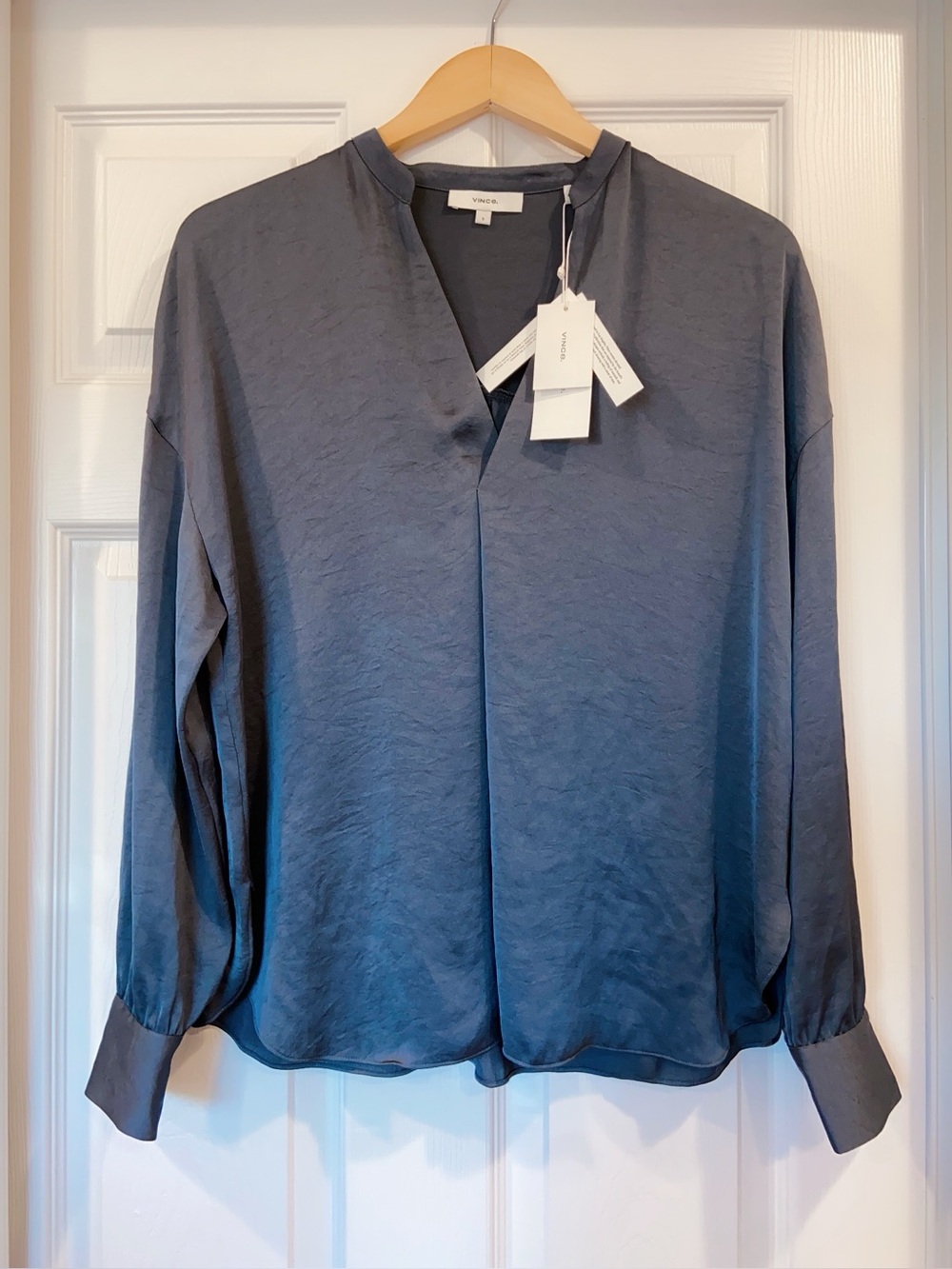 NWT Vince Split V-Neck Long Sleeve Popover Blouse Gray Size S